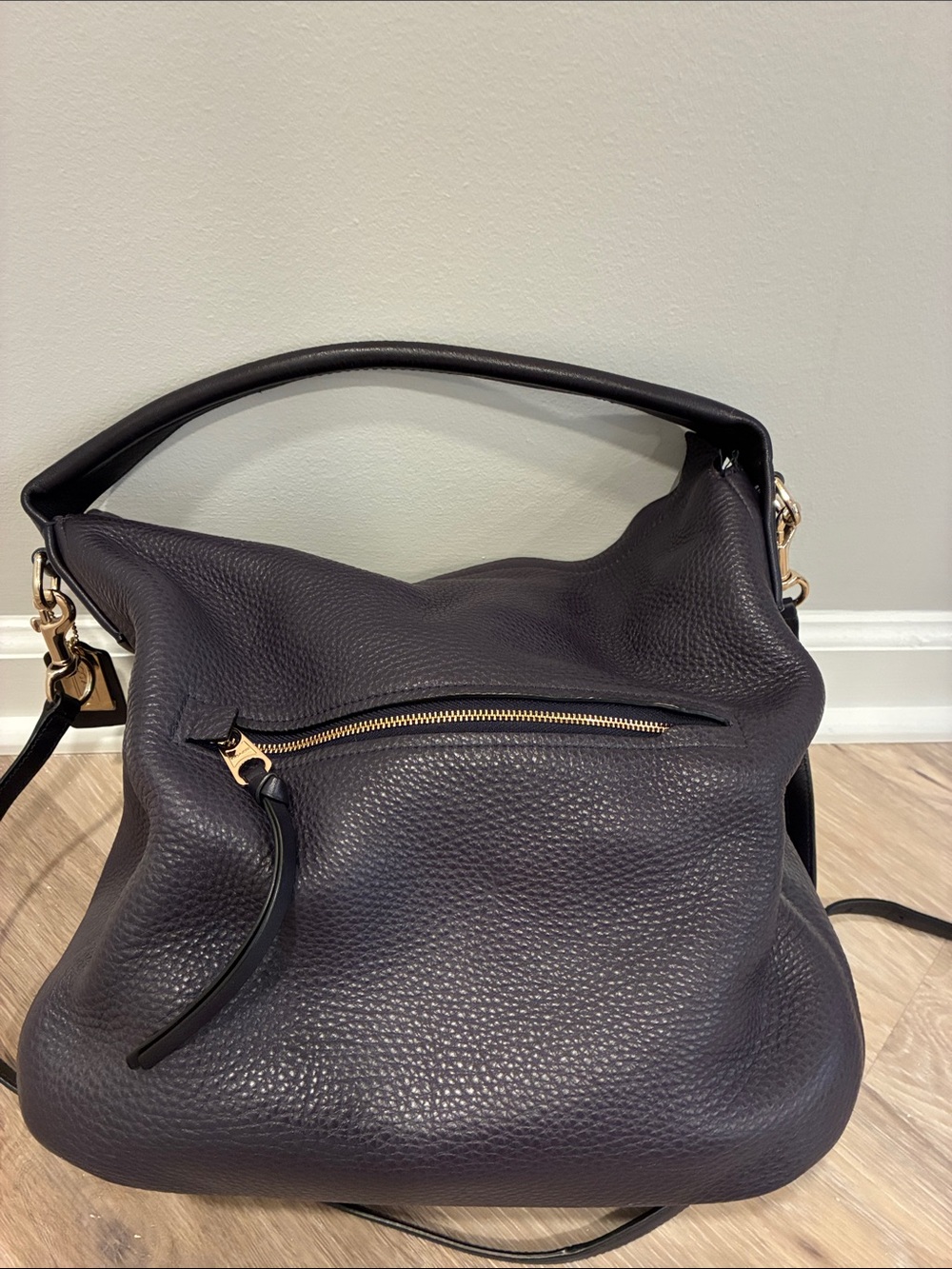 Coach Dark Plumb Pebbled Leather Shoulder Hobo with Adjustable Strap - Picture 3 of 7